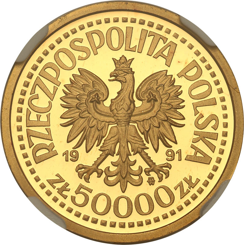 III RP. PRÓBA złoto 50.000 złotych 1991 Jan Paweł II Ołtarz NGC PF69 ULTRA CAMEO (2 MAX)